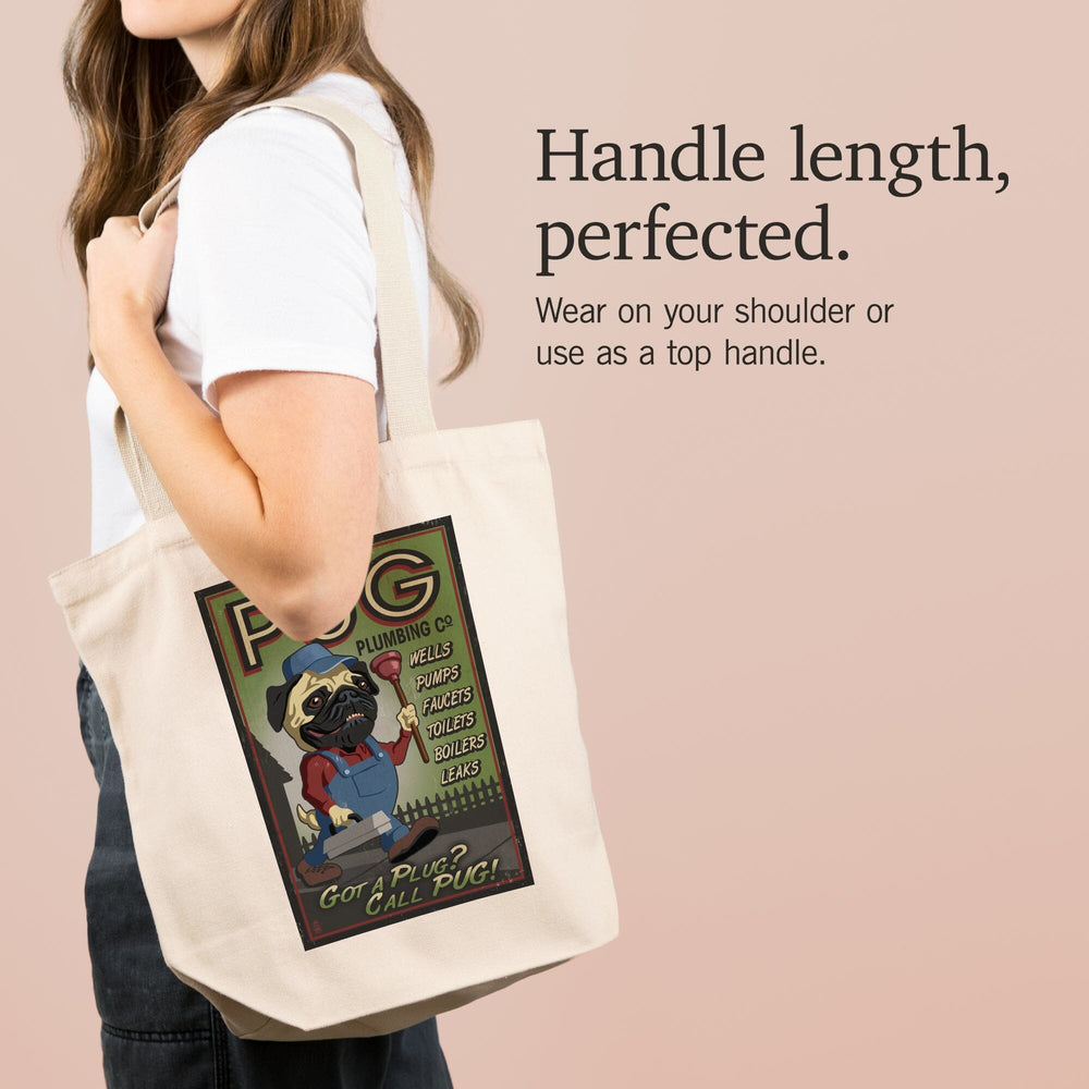 Pug, Retro Plumbing Ad, Tote Bag Totes Lantern Press 