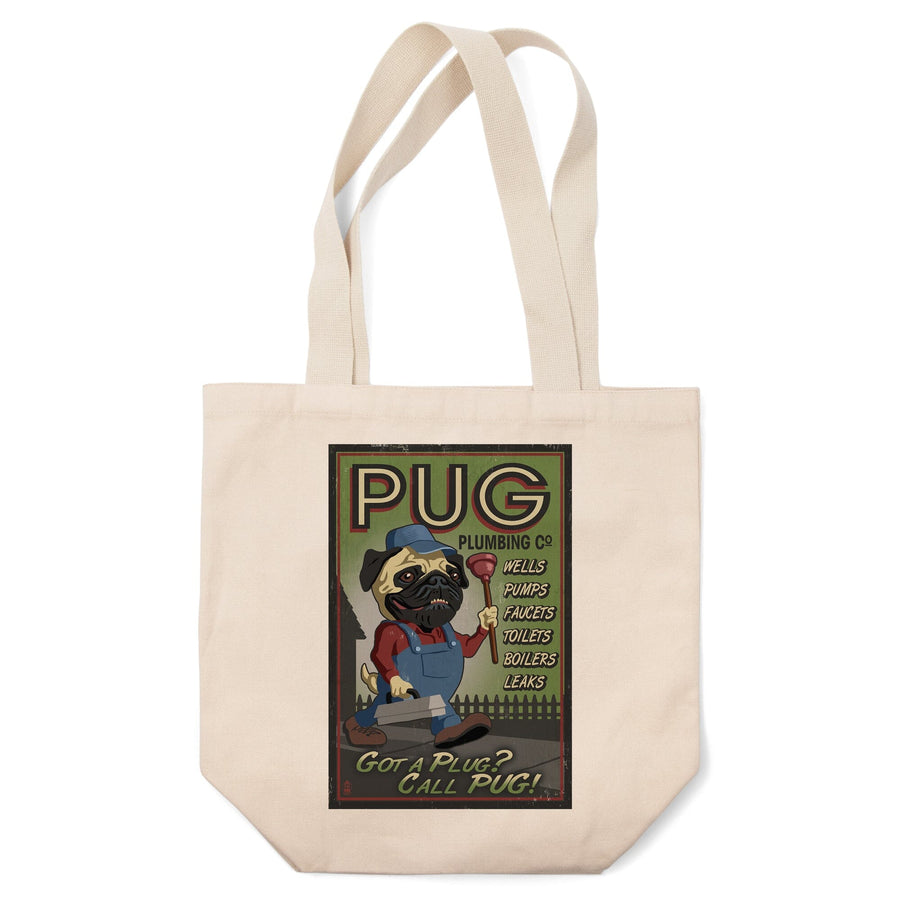 Pug, Retro Plumbing Ad, Tote Bag Totes Lantern Press 