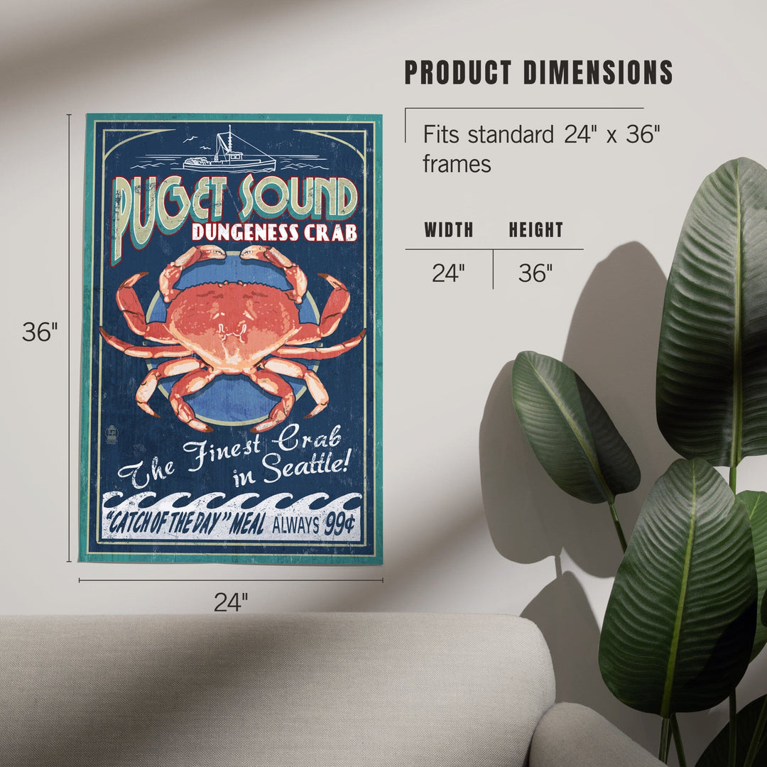 Puget Sound, Washington, Dungeness Crab Vintage Sign, Art & Giclee Prints Art Lantern Press 