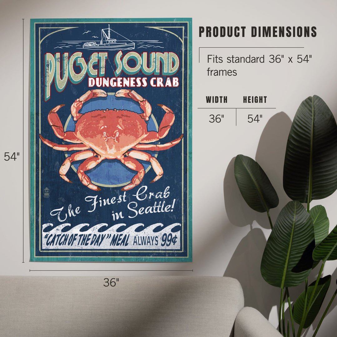 Puget Sound, Washington, Dungeness Crab Vintage Sign, Art & Giclee Prints Art Lantern Press 