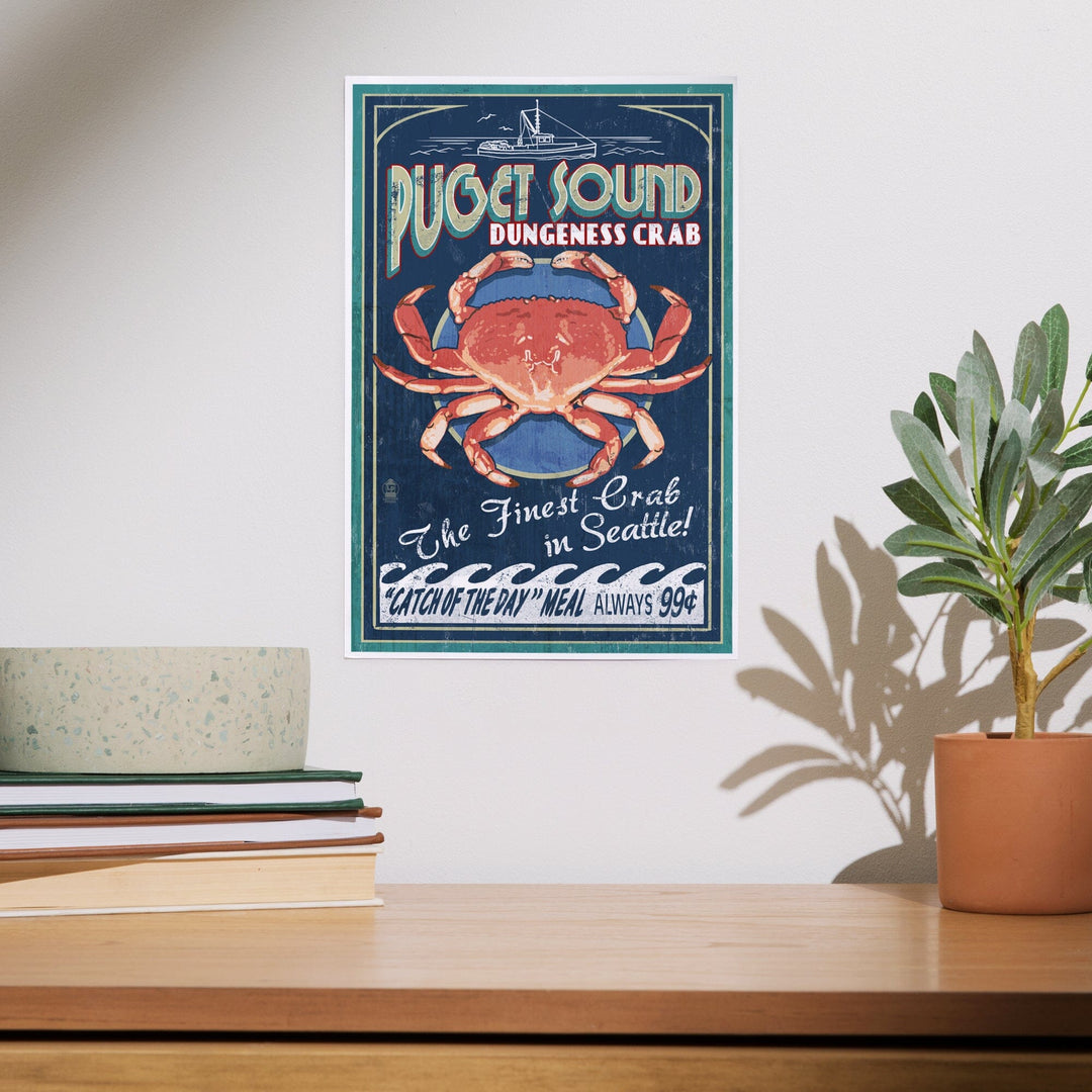 Puget Sound, Washington, Dungeness Crab Vintage Sign, Art & Giclee Prints Art Lantern Press 