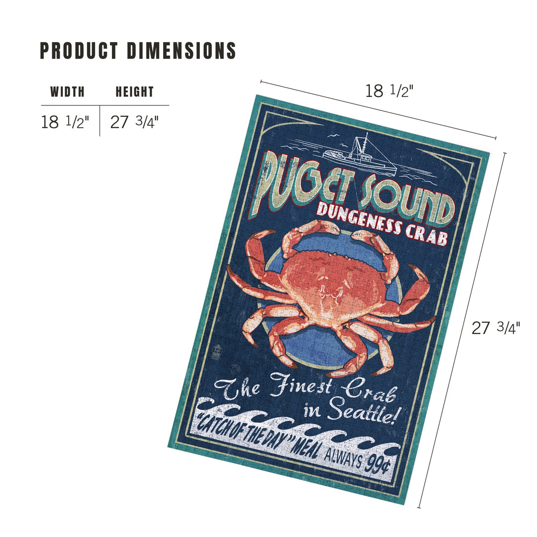 Puget Sound, Washington, Dungeness Crab Vintage Sign, Jigsaw Puzzle Puzzle Lantern Press 