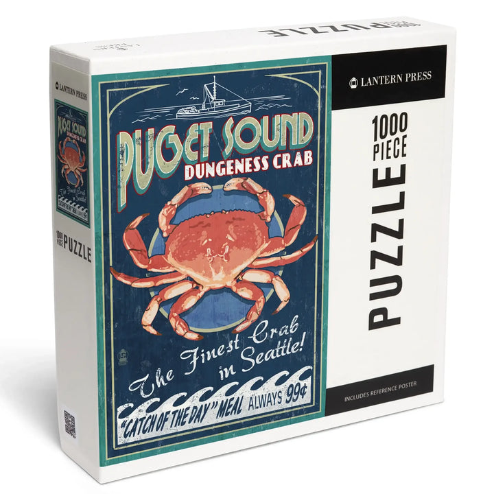 Puget Sound, Washington, Dungeness Crab Vintage Sign, Jigsaw Puzzle Puzzle Lantern Press 