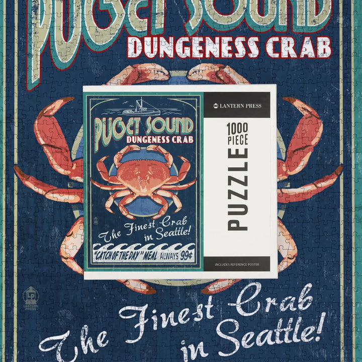 Puget Sound, Washington, Dungeness Crab Vintage Sign, Jigsaw Puzzle Puzzle Lantern Press 