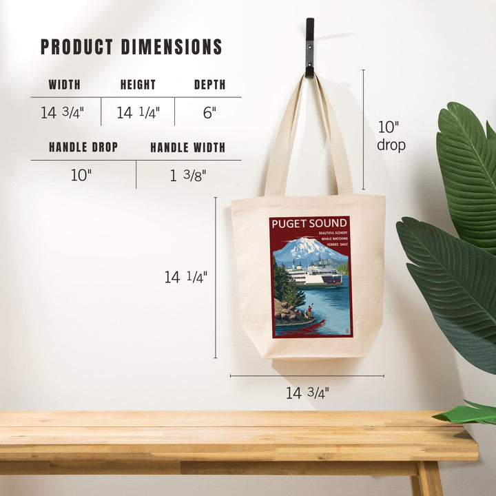 Puget Sound, Washington, Ferry and Mount Rainier Scene, Tote Bag Totes Lantern Press 