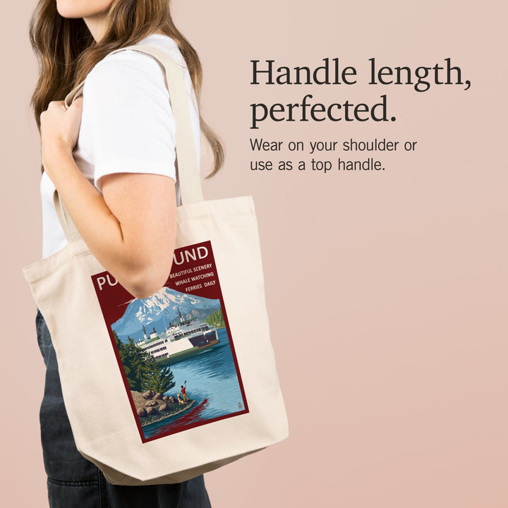 Puget Sound, Washington, Ferry and Mount Rainier Scene, Tote Bag Totes Lantern Press 