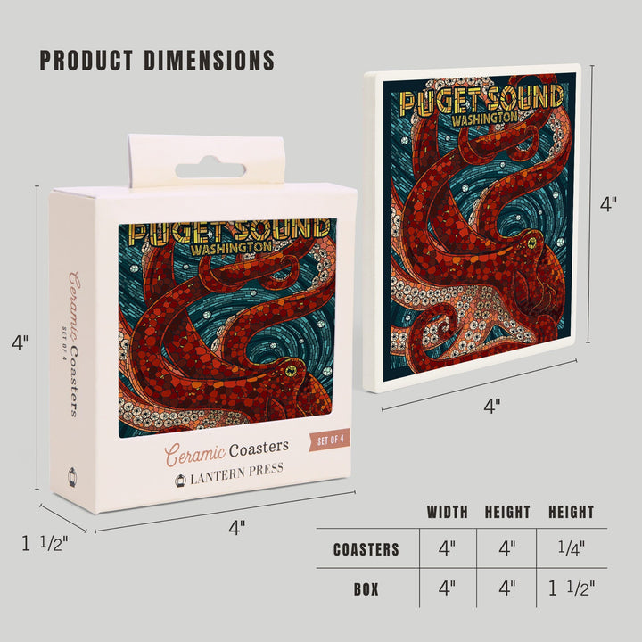 Puget Sound, Washington, Octopus Mosaic, Coasters Coasters Lantern Press 