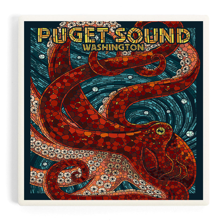 Puget Sound, Washington, Octopus Mosaic, Coasters Coasters Lantern Press 