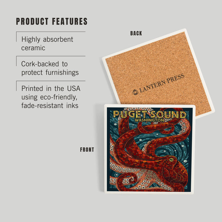 Puget Sound, Washington, Octopus Mosaic, Coasters Coasters Lantern Press 