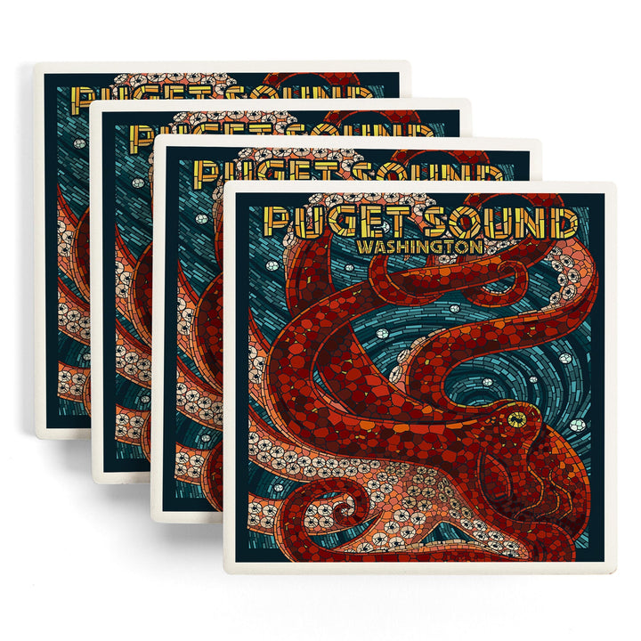 Puget Sound, Washington, Octopus Mosaic, Coasters Coasters Lantern Press 