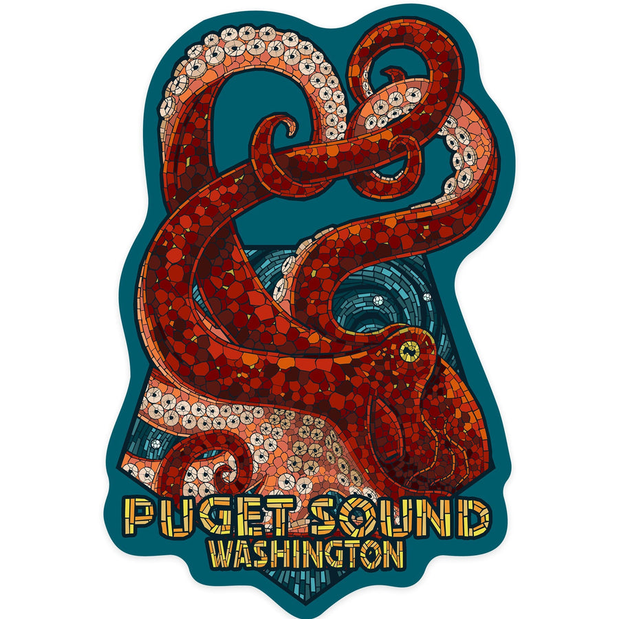 Puget Sound, Washington, Octopus Mosaic, Contour, Lantern Press Artwork, Vinyl Sticker Sticker Lantern Press 