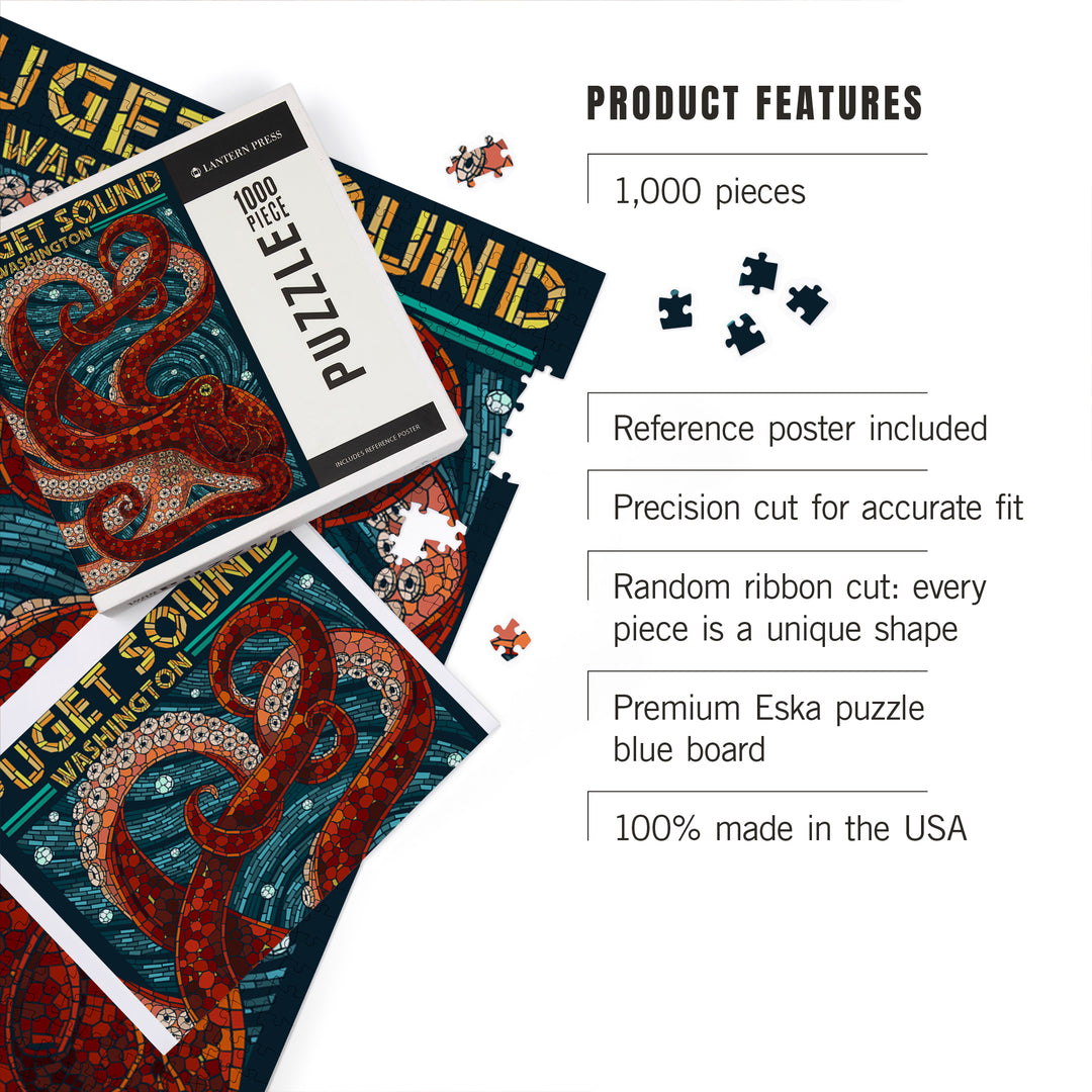 Puget Sound, Washington, Octopus Mosaic, Jigsaw Puzzle Puzzle Lantern Press 