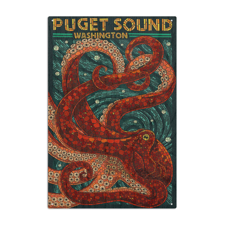 Puget Sound, Washington, Octopus Mosaic, Lantern Press Artwork, Wood Signs and Postcards Wood Lantern Press 10 x 15 Wood Sign 