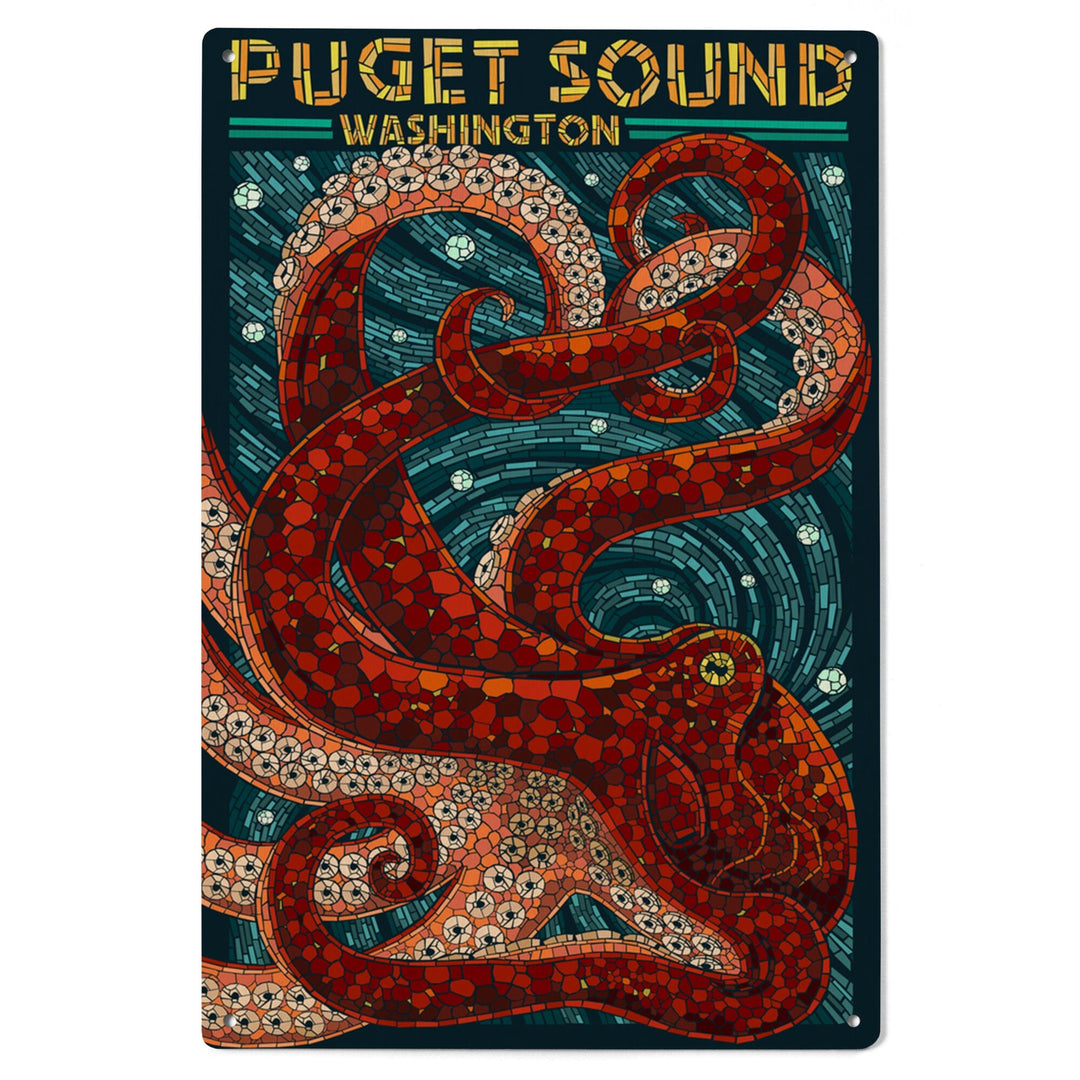Puget Sound, Washington, Octopus Mosaic, Lantern Press Artwork, Wood Signs and Postcards Wood Lantern Press 