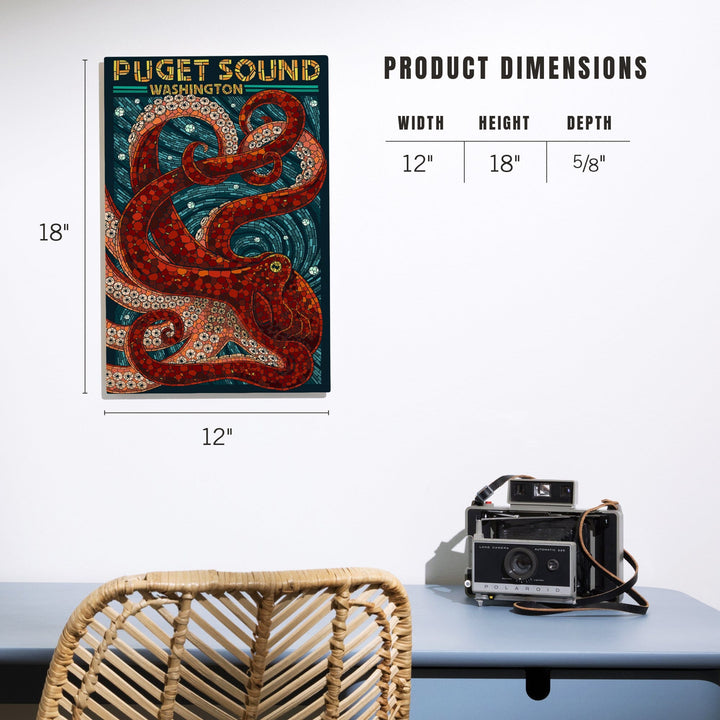 Puget Sound, Washington, Octopus Mosaic, Lantern Press Artwork, Wood Signs and Postcards Wood Lantern Press 