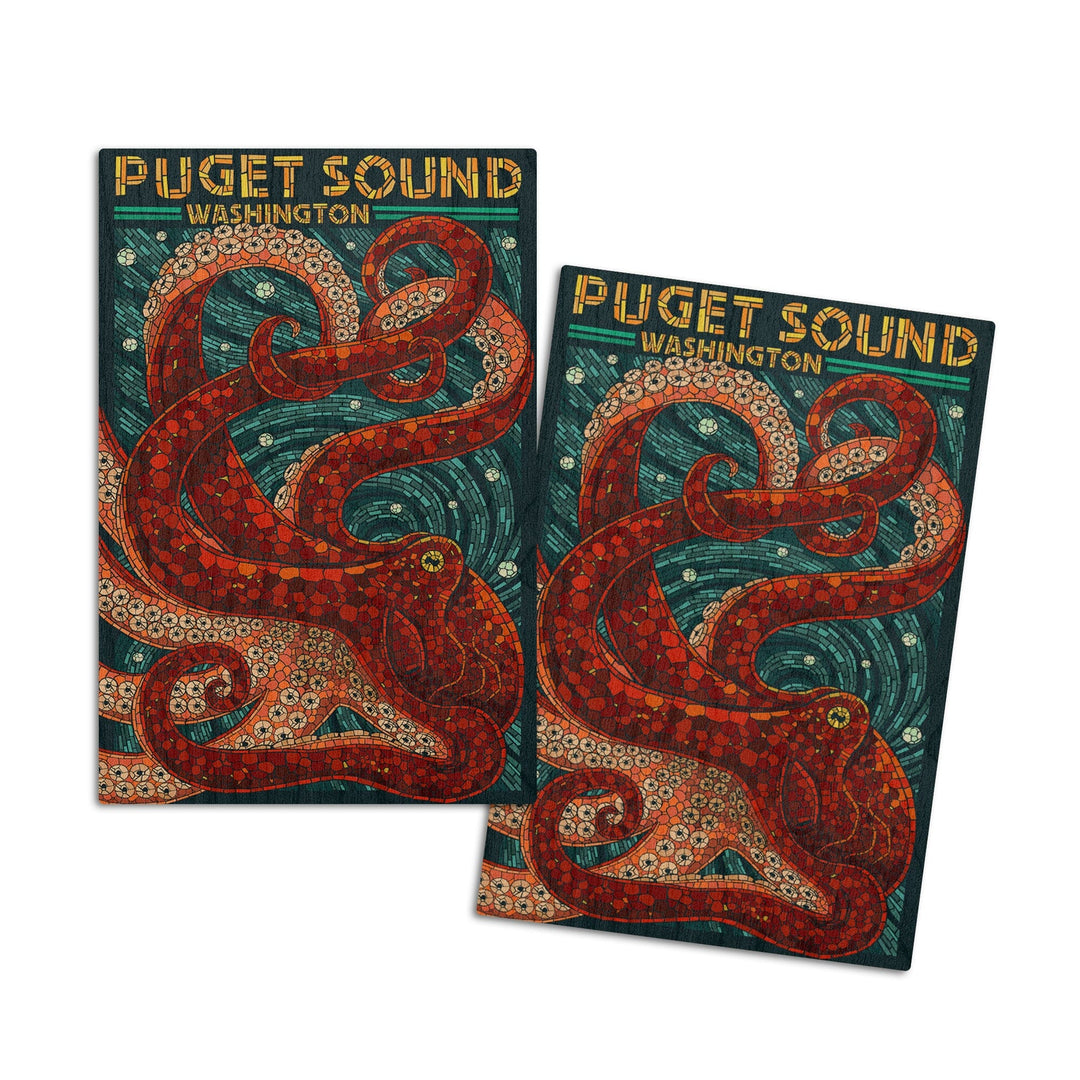 Puget Sound, Washington, Octopus Mosaic, Lantern Press Artwork, Wood Signs and Postcards Wood Lantern Press 4x6 Wood Postcard Set 
