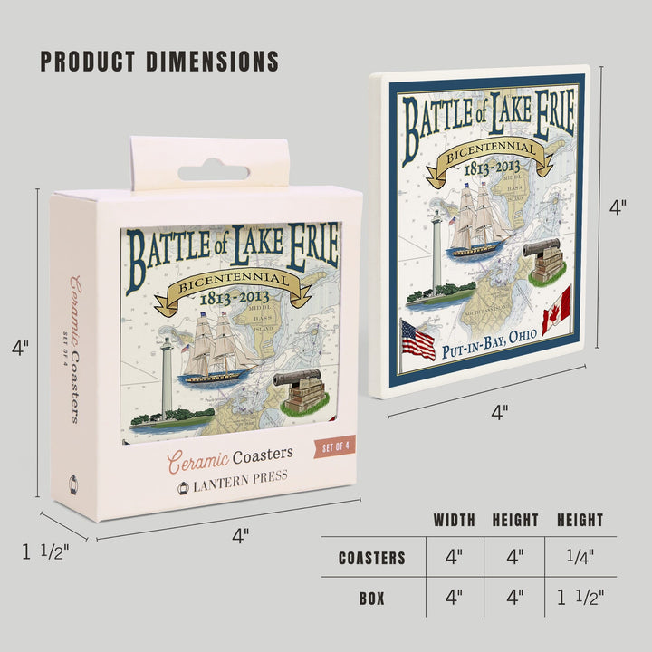 Put-In-Bay, Ohio, Battle of Lake Erie Nautical Chart, Coasters Coasters Lantern Press 