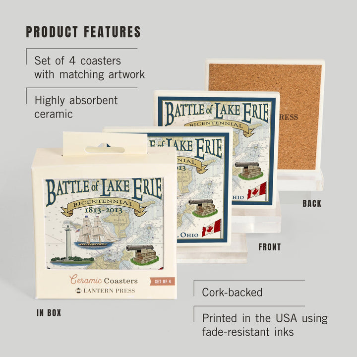 Put-In-Bay, Ohio, Battle of Lake Erie Nautical Chart, Coasters Coasters Lantern Press 