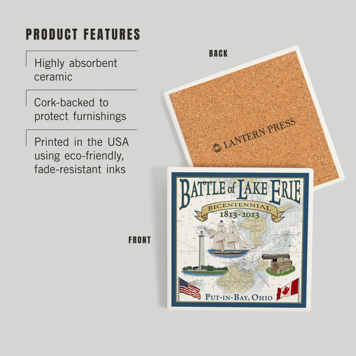 Put-In-Bay, Ohio, Battle of Lake Erie Nautical Chart, Coasters Coasters Lantern Press 