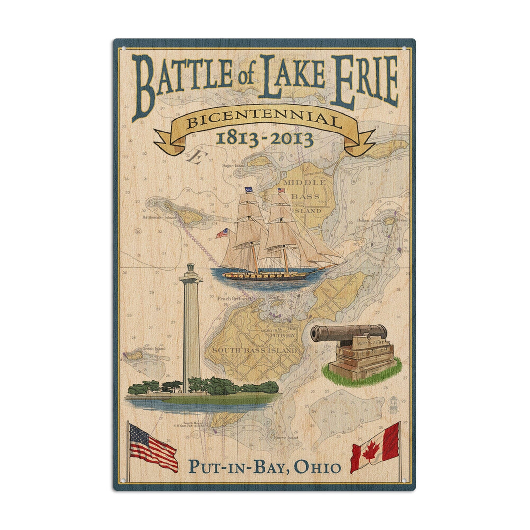 Put-In-Bay, Ohio, Battle of Lake Erie Nautical Chart, Lantern Press Artwork, Wood Signs and Postcards Wood Lantern Press 10 x 15 Wood Sign 