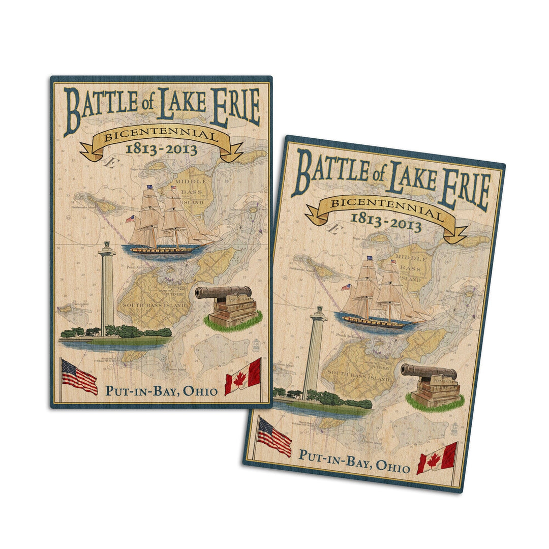 Put-In-Bay, Ohio, Battle of Lake Erie Nautical Chart, Lantern Press Artwork, Wood Signs and Postcards Wood Lantern Press 4x6 Wood Postcard Set 