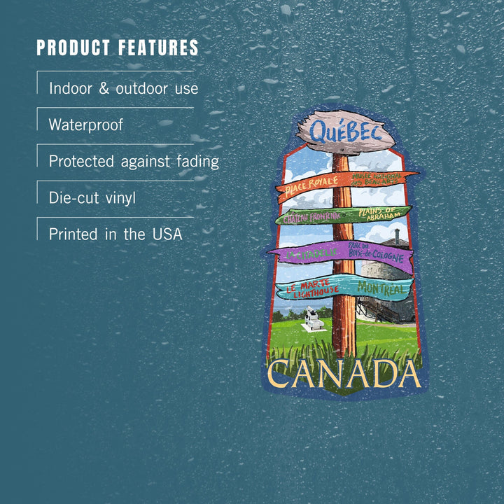 Quebec, Canada, Signpost Destinations, Contour, Vinyl Sticker Sticker Lantern Press 