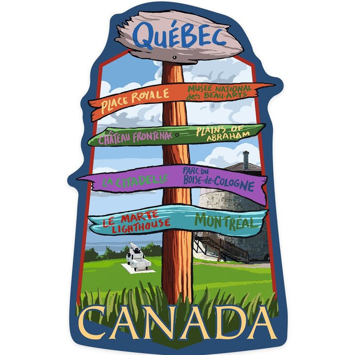 Quebec, Canada, Signpost Destinations, Contour, Vinyl Sticker Sticker Lantern Press 