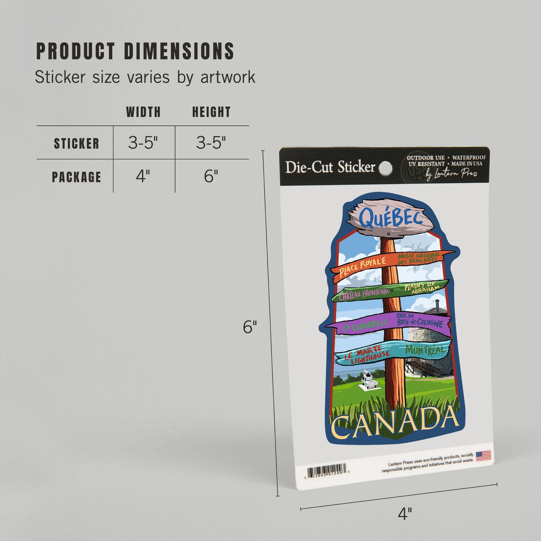 Quebec, Canada, Signpost Destinations, Contour, Vinyl Sticker Sticker Lantern Press 