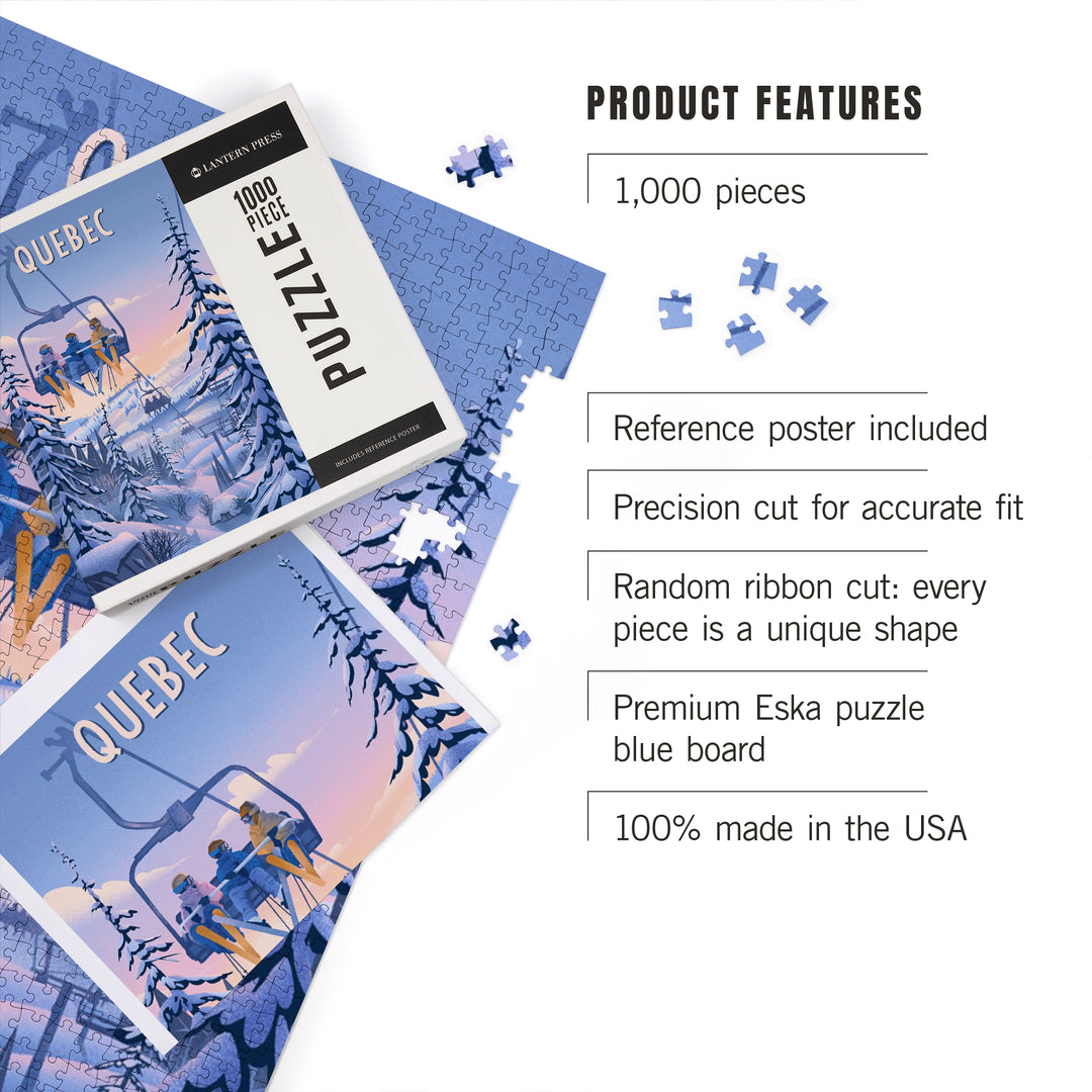 Quebec, Chill on the Uphill, Ski Lift, Jigsaw Puzzle Puzzle Lantern Press 