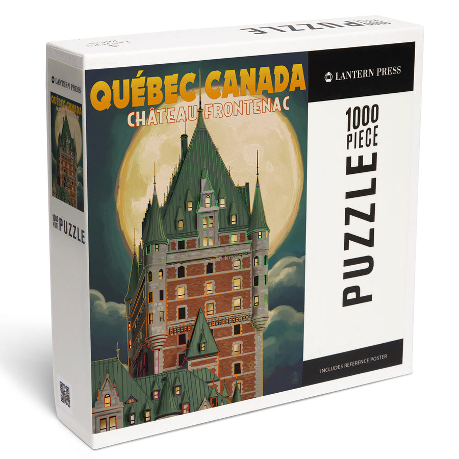 Quebec City, Canada, Chateau Frontenac and Full Moon, Jigsaw Puzzle Puzzle Lantern Press 