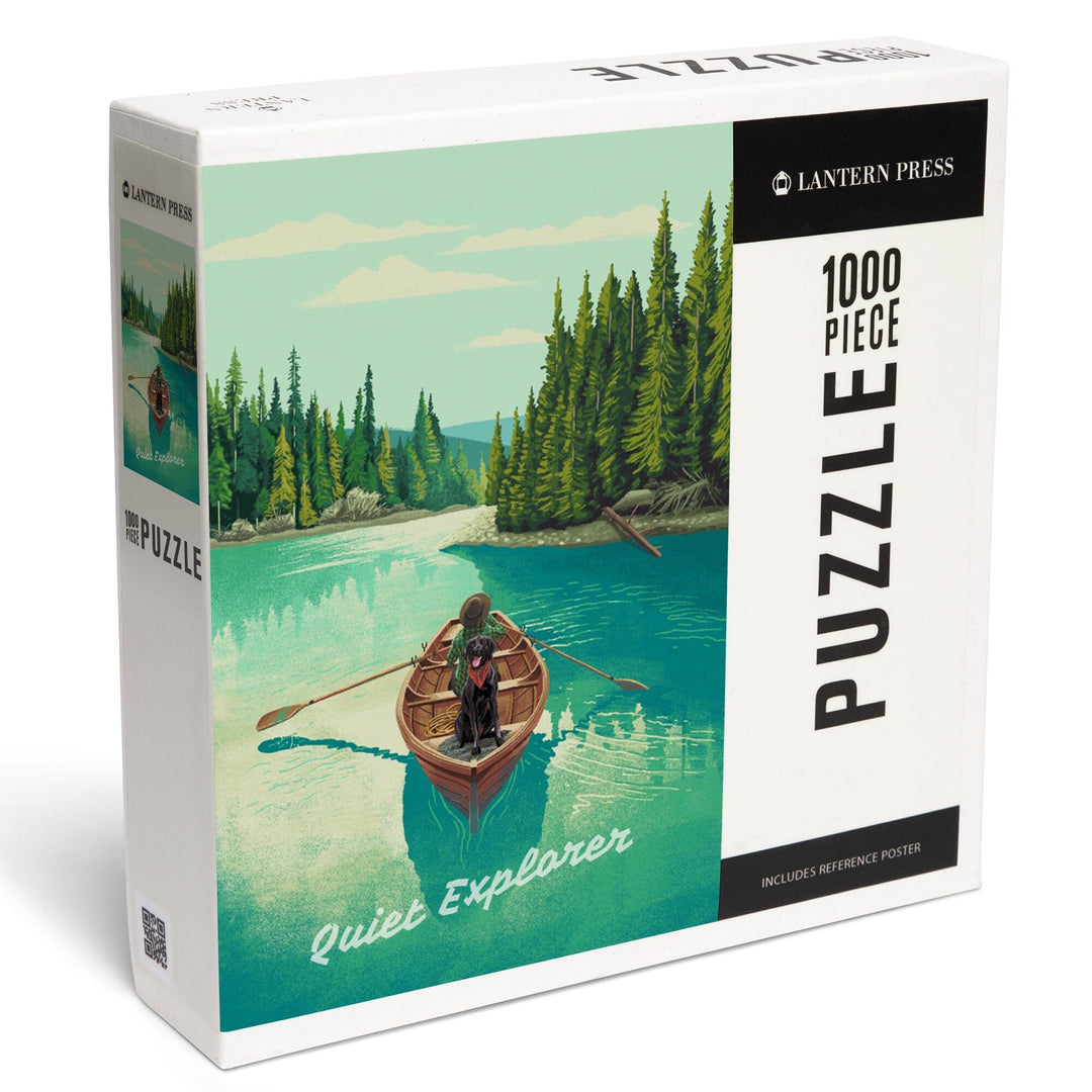 Quiet Explorer, Boating, Hills, Jigsaw Puzzle Puzzle Lantern Press 