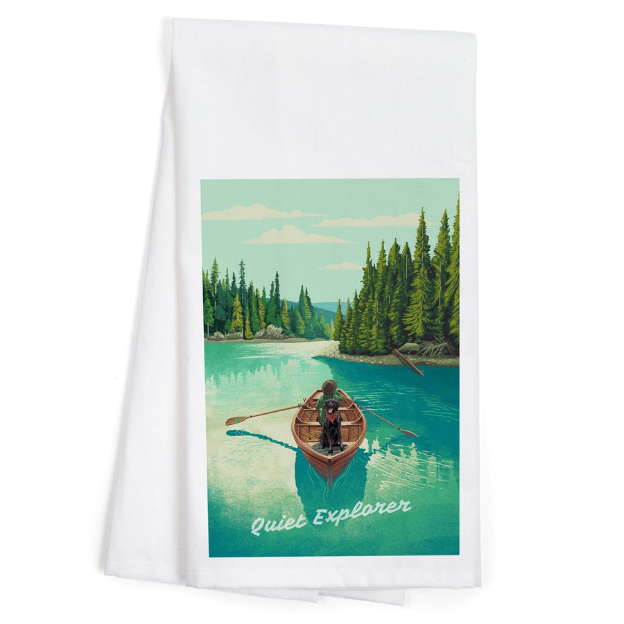 Quiet Explorer, Boating, Hills, Organic Cotton Kitchen Tea Towels Kitchen Lantern Press 