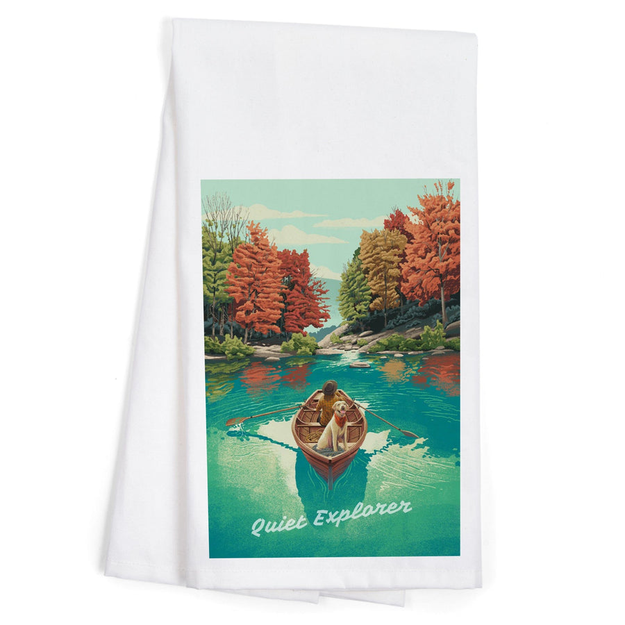 Quiet Explorer, Boating, Mountain, Organic Cotton Kitchen Tea Towels Kitchen Lantern Press 