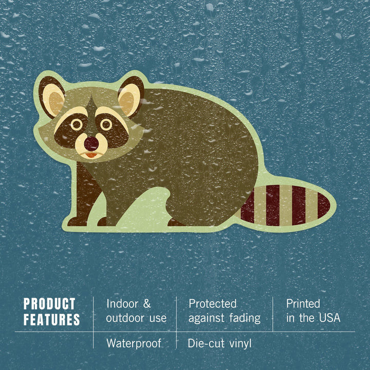 Raccoon, Geometric, Green Background, Contour, Vinyl Sticker Sticker Lantern Press 