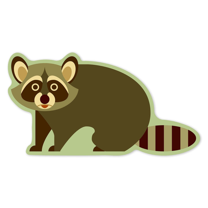 Raccoon, Geometric, Green Background, Contour, Vinyl Sticker Sticker Lantern Press 