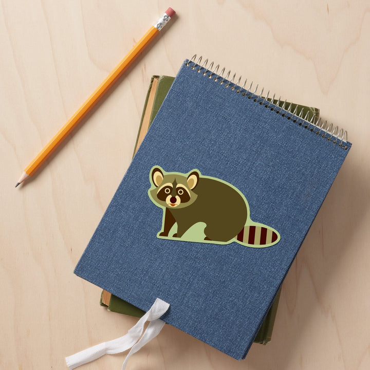 Raccoon, Geometric, Green Background, Contour, Vinyl Sticker Sticker Lantern Press 