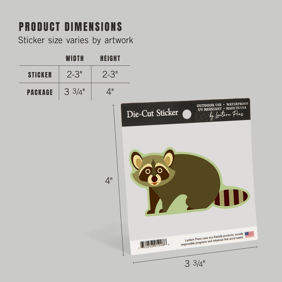 Raccoon, Geometric, Green Background, Contour, Vinyl Sticker Sticker Lantern Press 