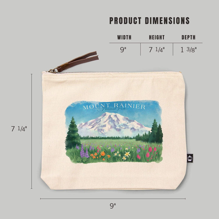 Rainier National Park, Washington, Botanical Rainier,, Organic Cotton Zipper Pouch, Go Bag Go Bag Lantern Press 