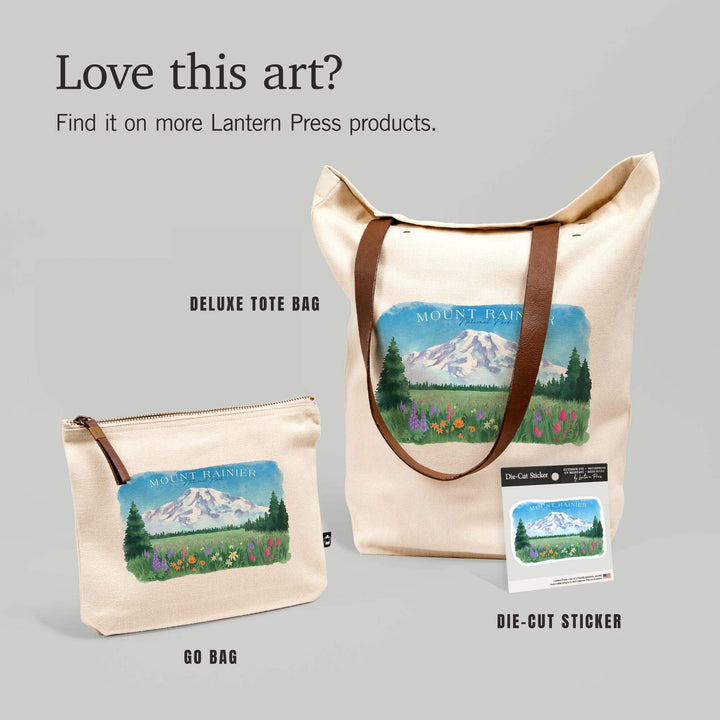 Rainier National Park, Washington, Botanical Rainier,, Organic Cotton Zipper Pouch, Go Bag Go Bag Lantern Press 