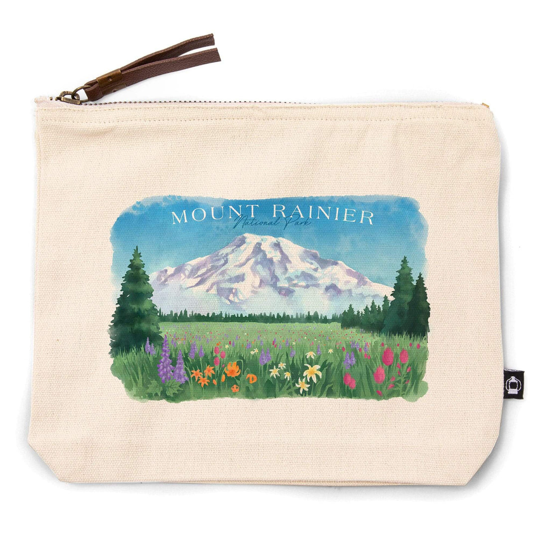 Rainier National Park, Washington, Botanical Rainier,, Organic Cotton Zipper Pouch, Go Bag Go Bag Lantern Press 