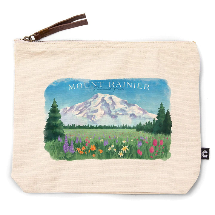 Rainier National Park, Washington, Botanical Rainier,, Organic Cotton Zipper Pouch, Go Bag Go Bag Lantern Press 
