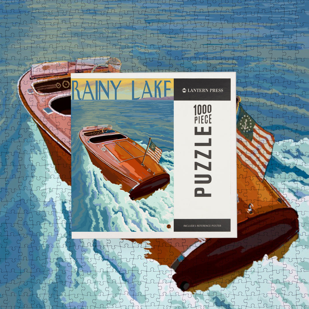 Rainy Lake, Ontario, Canada, Wooden Boat, Jigsaw Puzzle Puzzle Lantern Press 
