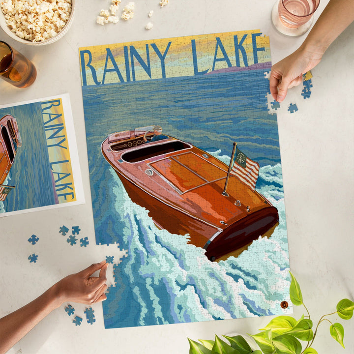 Rainy Lake, Ontario, Canada, Wooden Boat, Jigsaw Puzzle Puzzle Lantern Press 