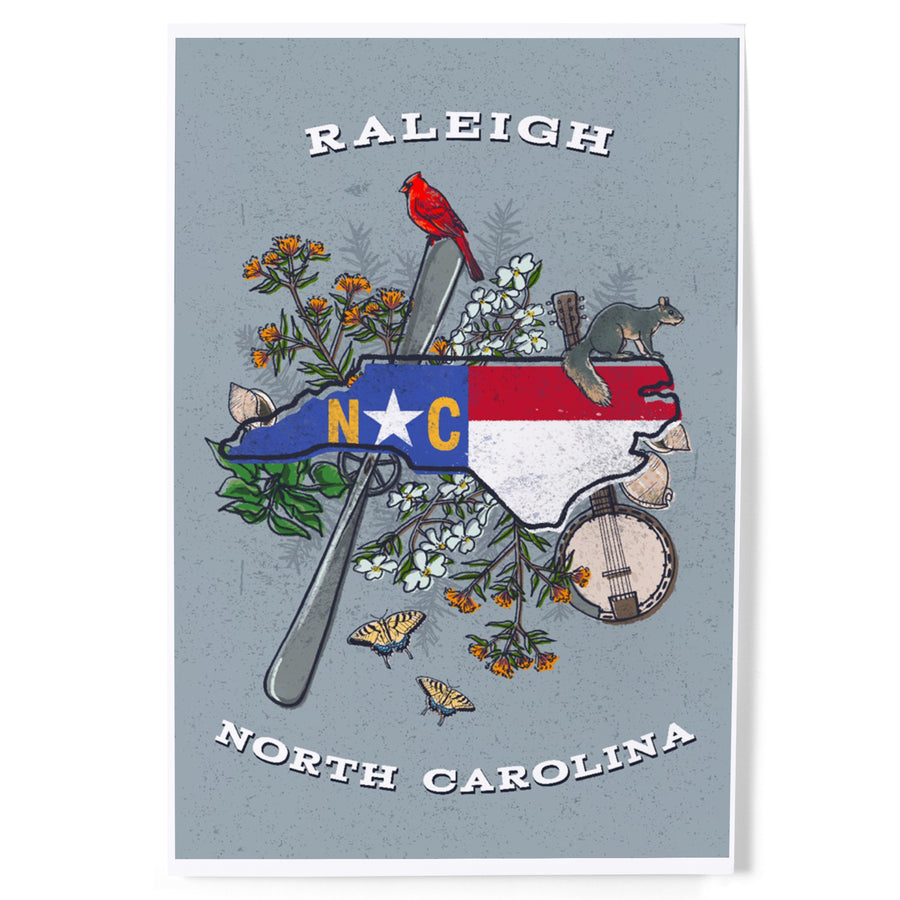 Raleigh, North Carolina, State Treasure Trove, Art & Giclee Prints Art Lantern Press 