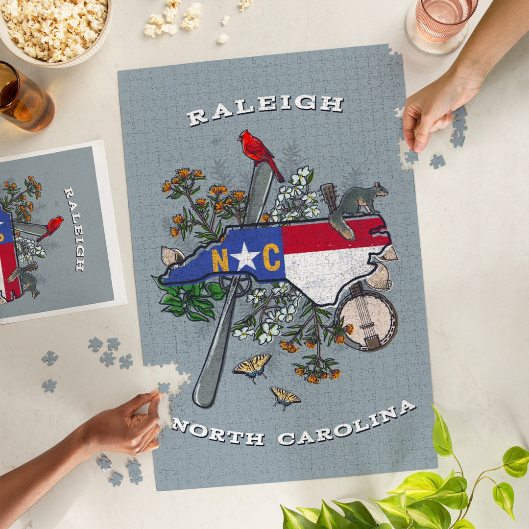 Raleigh, North Carolina, State Treasure Trove, Jigsaw Puzzle Puzzle Lantern Press 