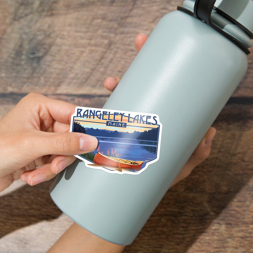 Rangeley Lakes, Maine, Canoe & Lake, Contour, Lantern Press Artwork, Vinyl Sticker Sticker Lantern Press 
