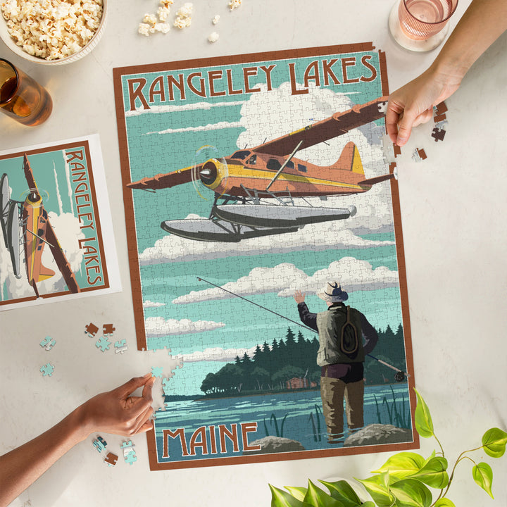 Rangeley Lakes, Maine, Float Plane and Fisherman, Jigsaw Puzzle Puzzle Lantern Press 