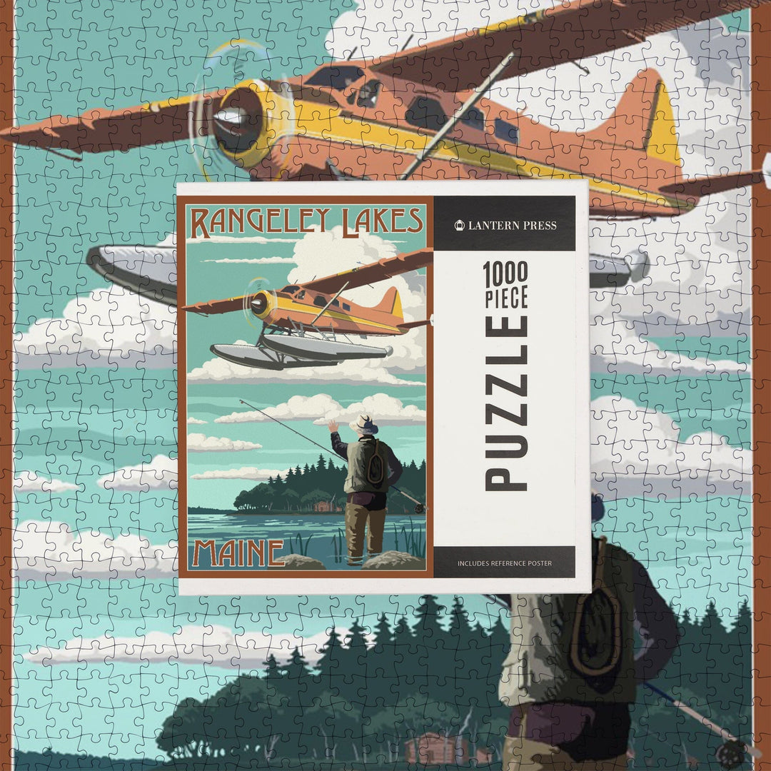 Rangeley Lakes, Maine, Float Plane and Fisherman, Jigsaw Puzzle Puzzle Lantern Press 