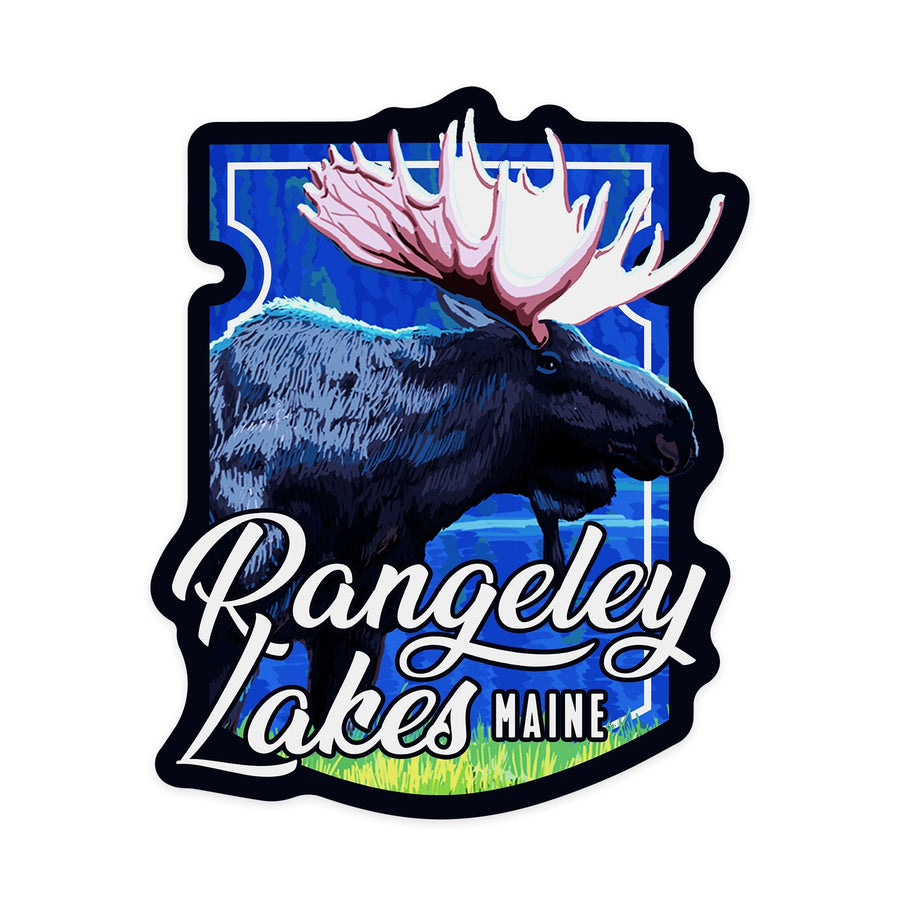 Rangeley Lakes, Maine, Moose at Night, Contour, Lantern Press Artwork, Vinyl Sticker Sticker Lantern Press 