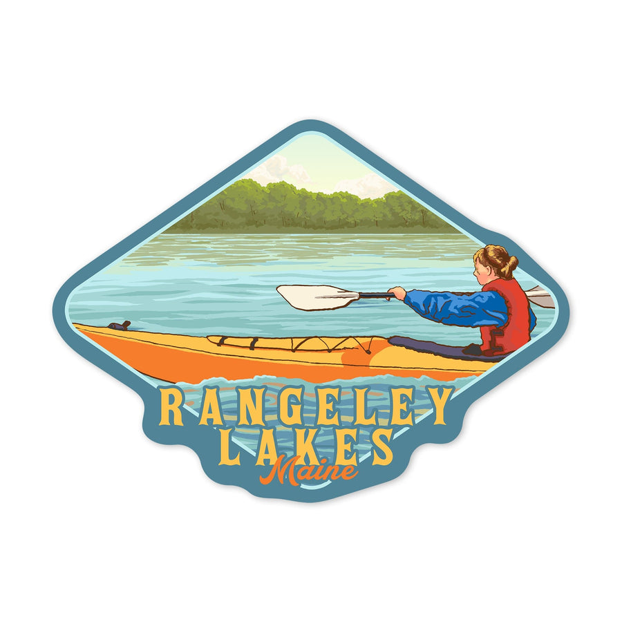 Rangeley Lakes, Maine, Woman Kayaking, Contour, Vinyl Sticker Sticker Lantern Press 